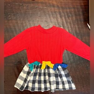 2T Vintage Buster Brown Checkered Long Sleeve Dress with Bows
